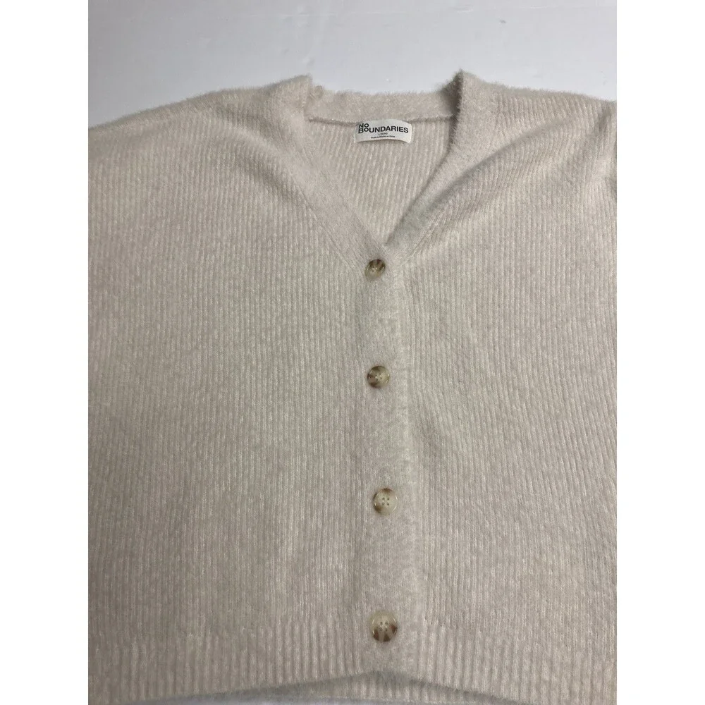No Boundaries Girls L (12-14) Knit Cardigan Sweater Button Front V-Neck Beige